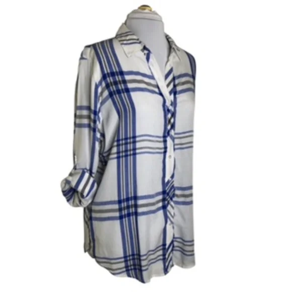 NWOT Hester & Orchard Plaid Button Front Roll Up Tabbed Sleeve Shirt Size M - Picture 11 of 11